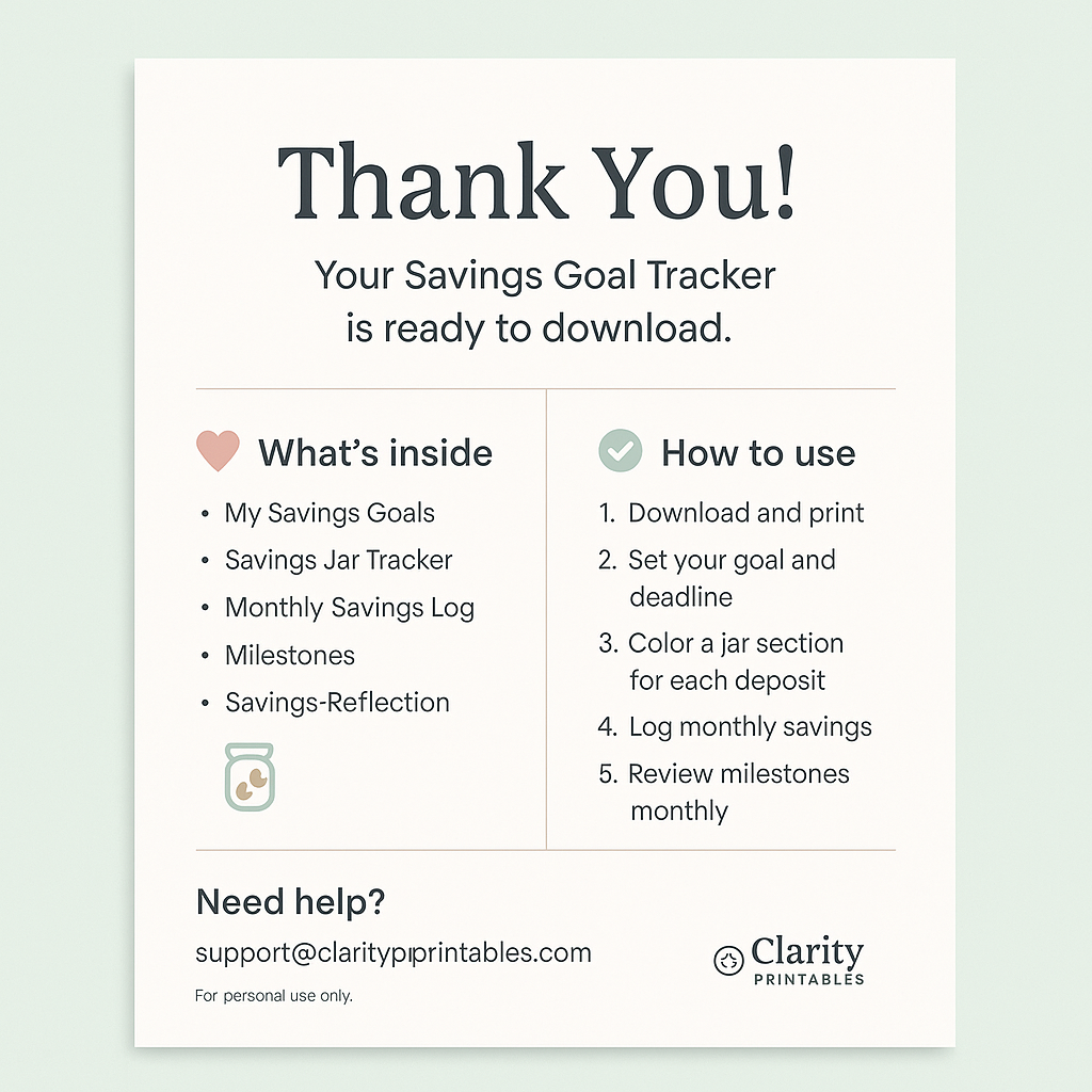 Savings Goal Tracker – Printable Planner
