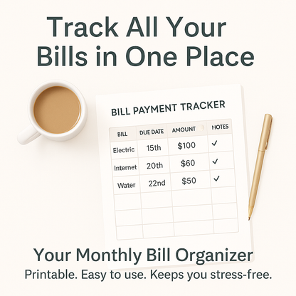 Bill Payment Tracker – Printable Monthly & Annual Bill Organizer