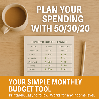 Smart Budget Planner | 50/30/20 Rule Budgeting System – Track Expenses, Save Smarter