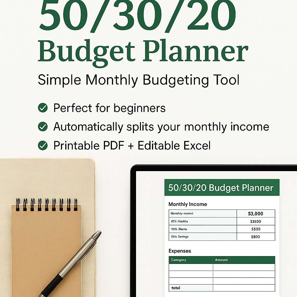 Smart Budget Planner | 50/30/20 Rule Budgeting System – Track Expenses, Save Smarter