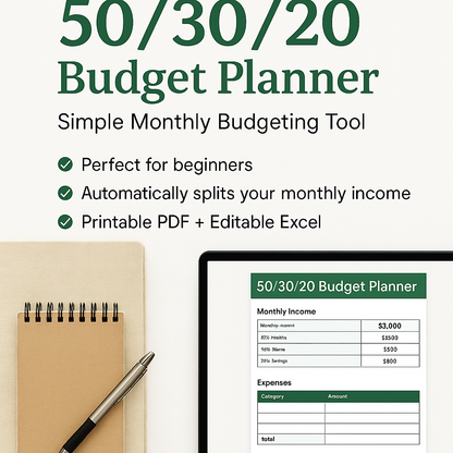 Smart Budget Planner | 50/30/20 Rule Budgeting System – Track Expenses, Save Smarter