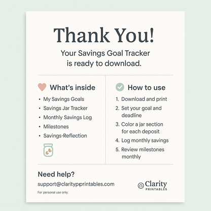 Savings Goal Tracker – Printable Planner